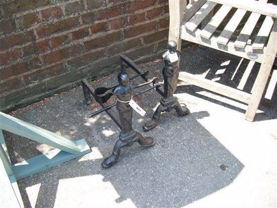 Pair wrought iron fire dogs